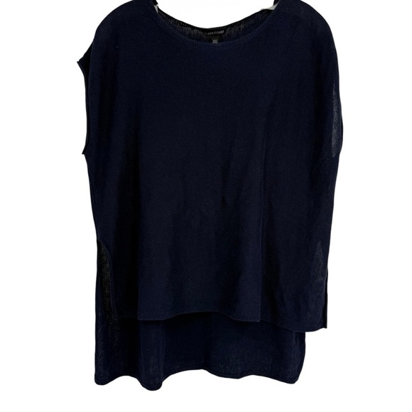 Eileen Fisher 100% Organic LINEN Blue Sleeveless Sweater Top womens size XS - Picture 2 of 9